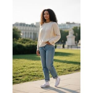 Banana Republic Cream Merino Alpaca Wool Cable Knit Sweater Womens S